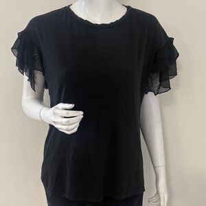 Flawed Alisè Made in Italy Black Silk Ruffle Short Sleeve Top Euro Designer